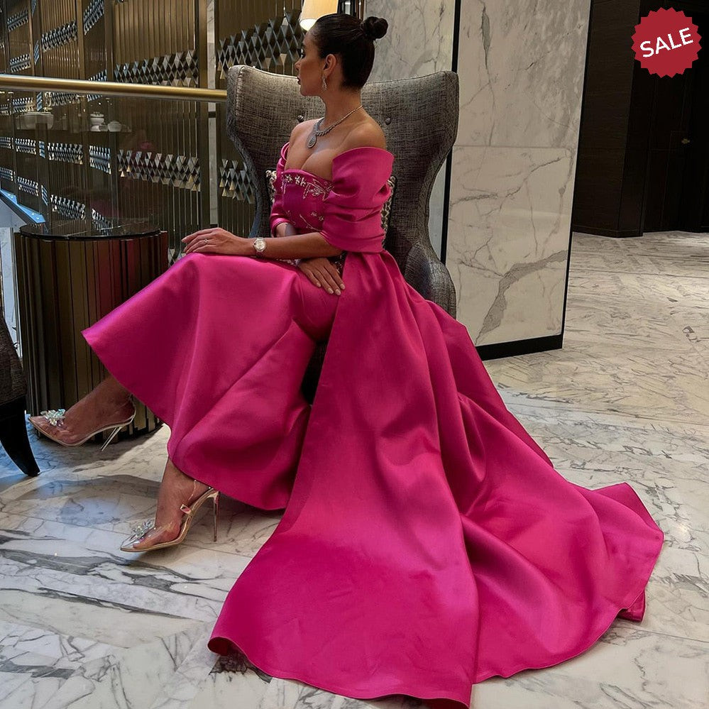 Fuchsia Mermaid Dubai Luxury Evening Dresses with Cape Shawl SS296