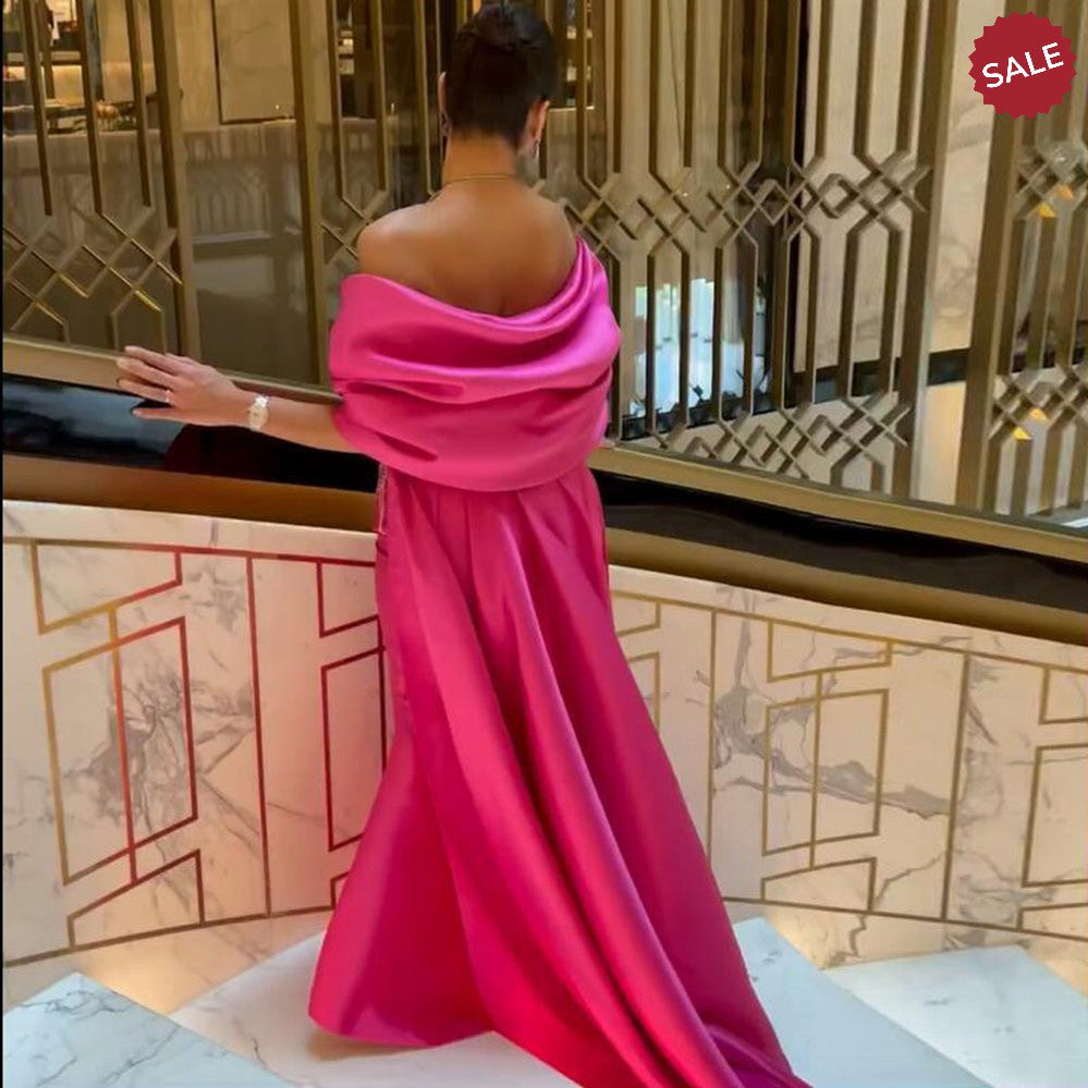 Fuchsia Mermaid Dubai Luxury Evening Dresses with Cape Shawl SS296
