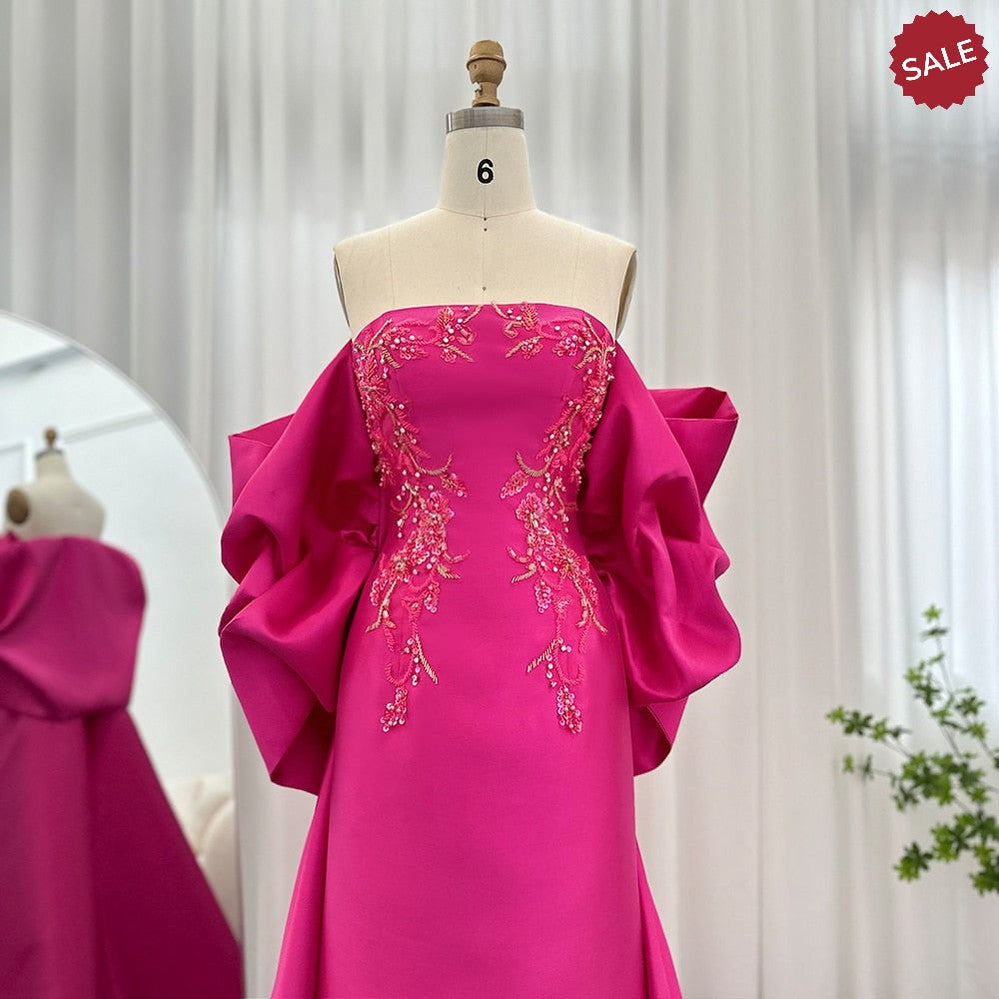 Fuchsia Mermaid Dubai Luxury Evening Dresses with Cape Shawl SS296