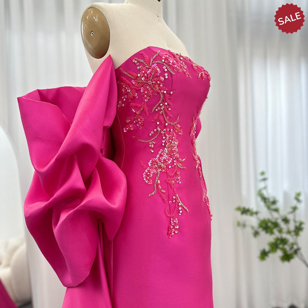 Fuchsia Mermaid Dubai Luxury Evening Dresses with Cape Shawl SS296