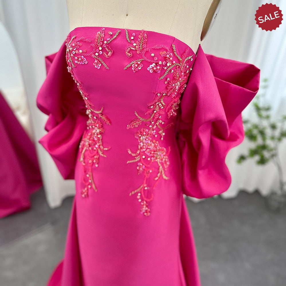 Fuchsia Mermaid Dubai Luxury Evening Dresses with Cape Shawl SS296