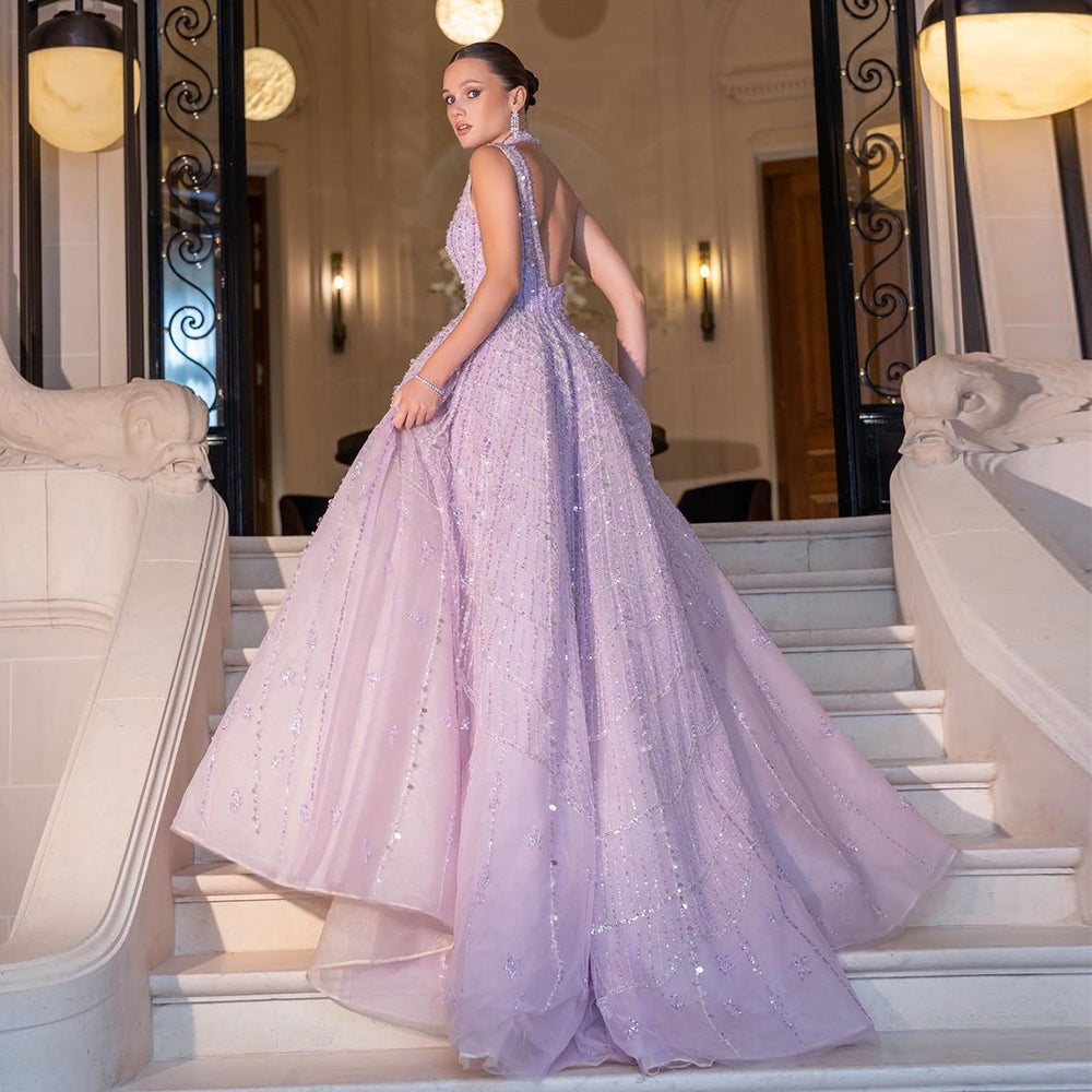 Luxury Beaded Dubai Lilac Evening Dresses for Party SS329