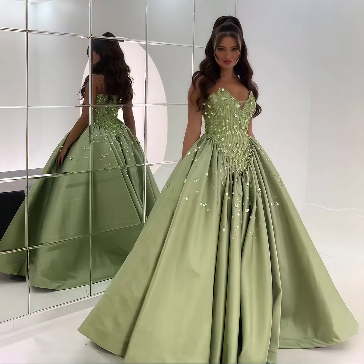 Luxury Emerald Beaded Off Shoulder Prom Dress XD011