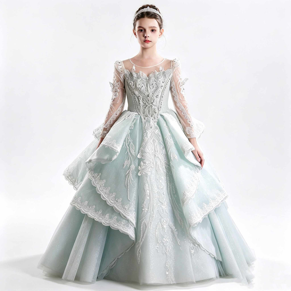 Jill Wish J067 sage green flower girl dress white background