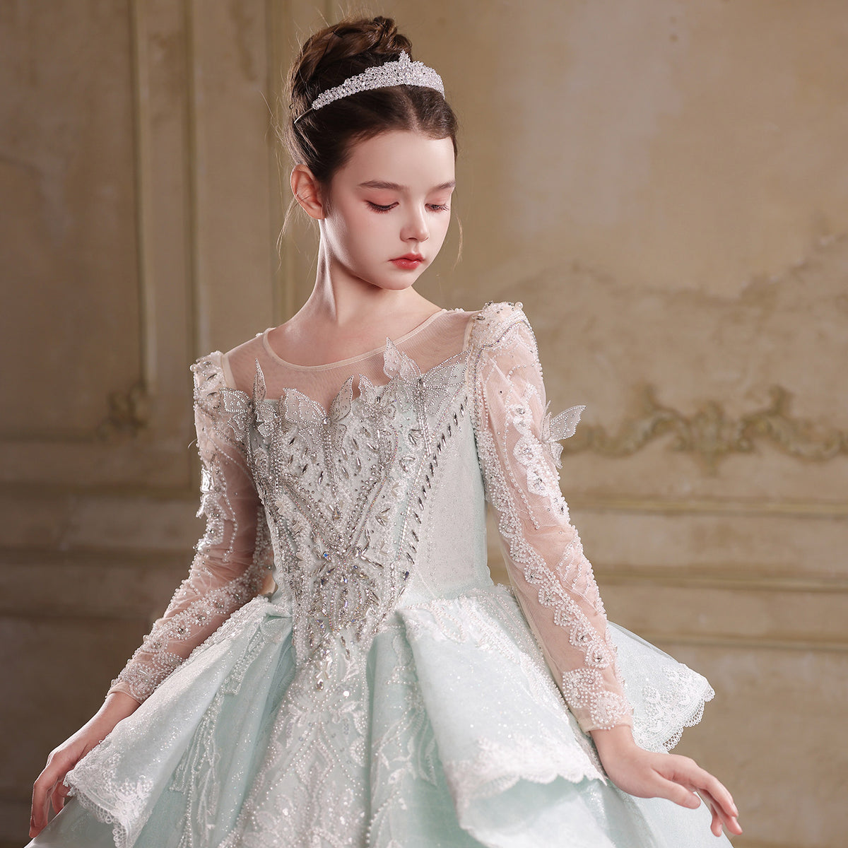 Jill Wish J067 sage green luxury girl pageant gown