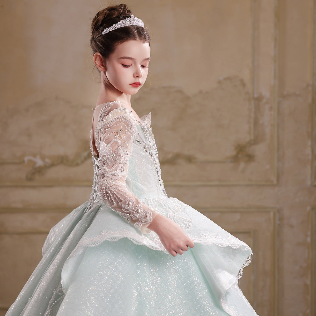 Jill Wish J067 sage green tulle flower girl dress
