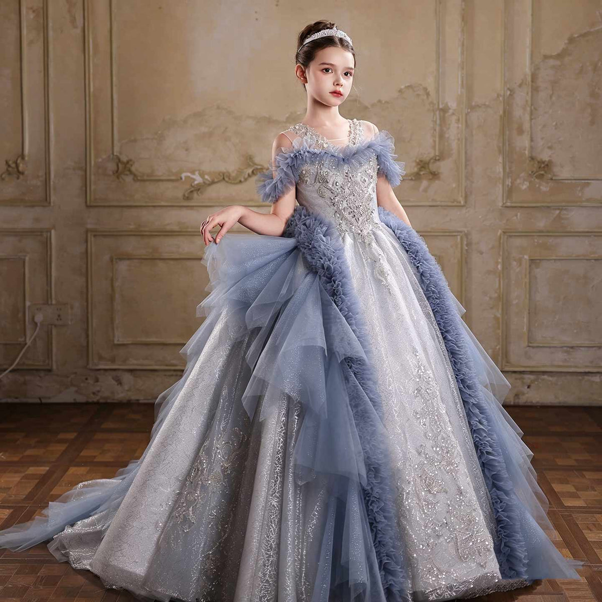 Jill Wish J105 blue pageant flower girl gown