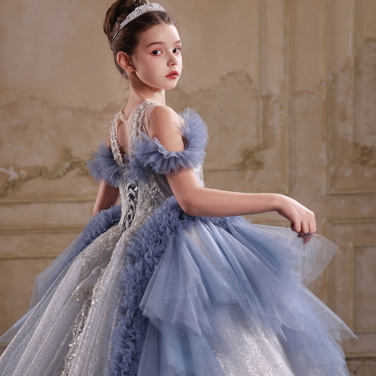 Jill Wish J105 blue ruffle flower girl dress