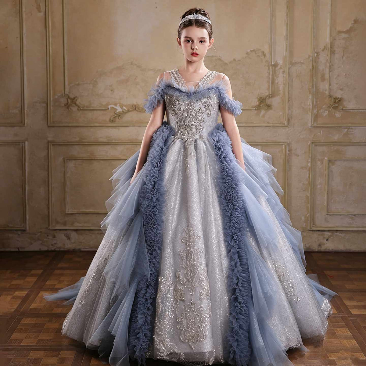 Jill Wish J105 blue tulle flower girl dress