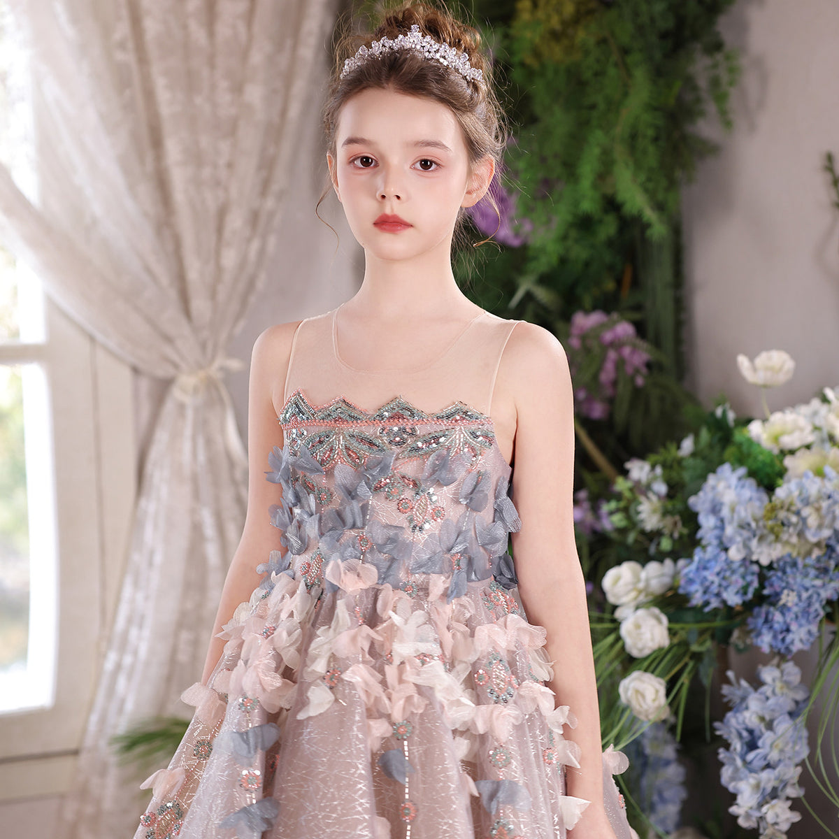 Jill Wish J110 dusty pink floral flower girl dress