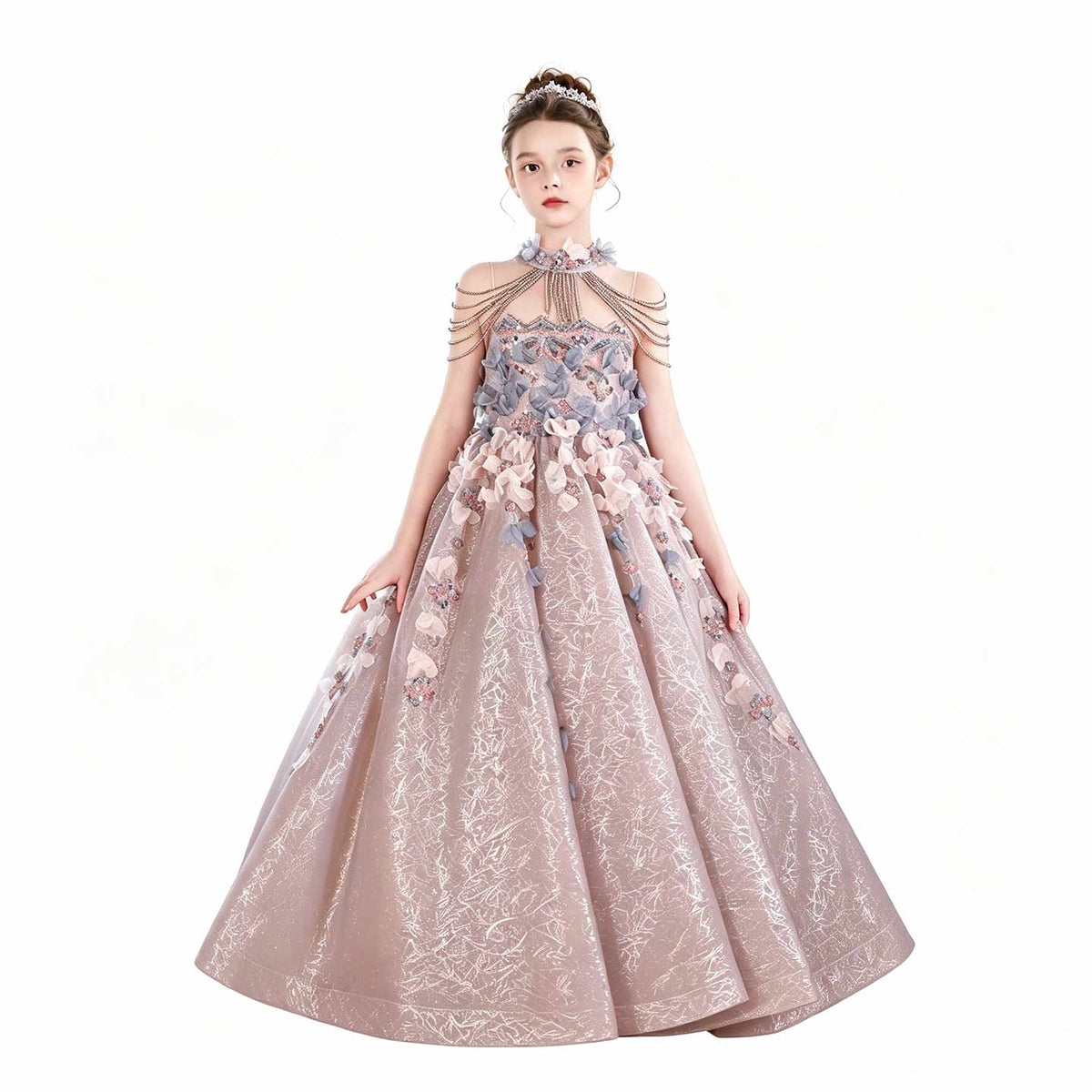 Jill Wish J110 dusty pink flower girl dress white background