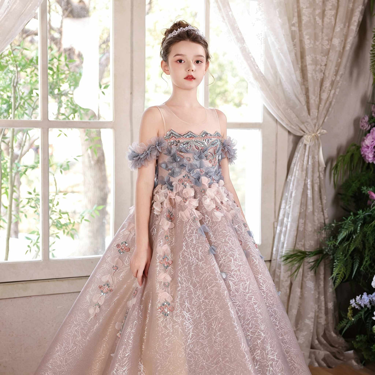 Jill Wish J110 dusty pink tulle flower girl dress
