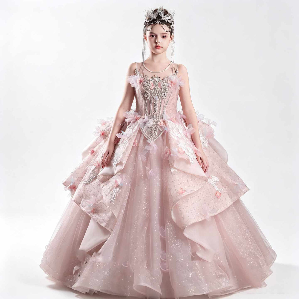 Jill Wish J111 pink flower girl dress white background