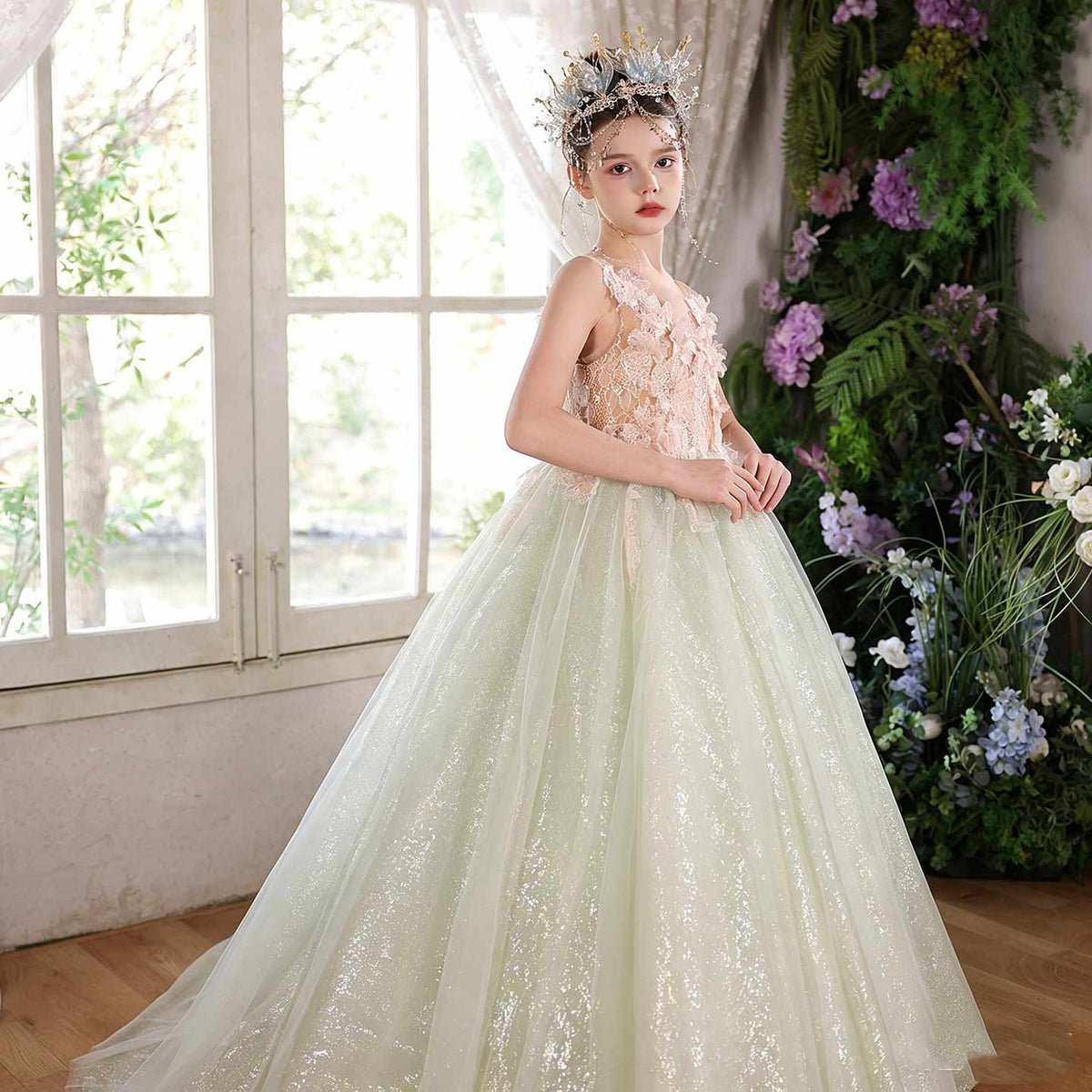 Sage green flower girl dress J118