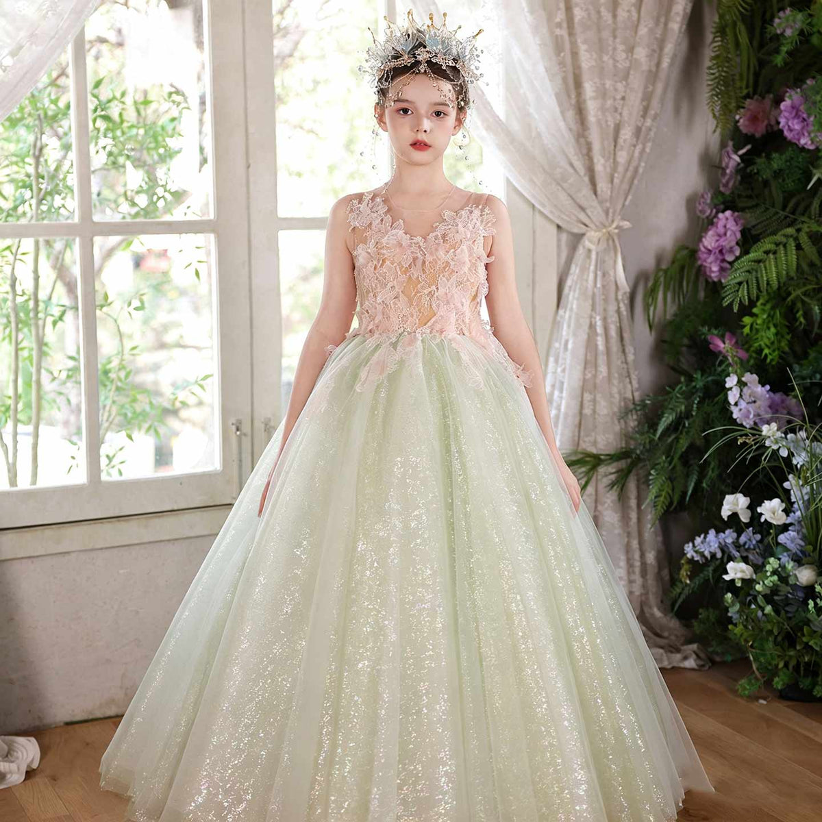 Jill Wish sage green flower girl dress J118