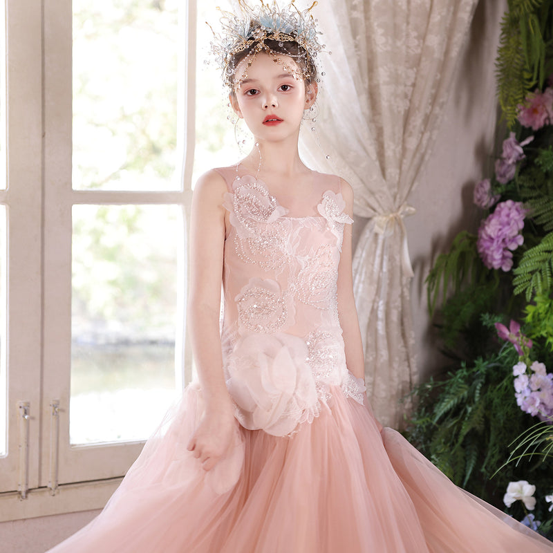Pink flower girl dress J119