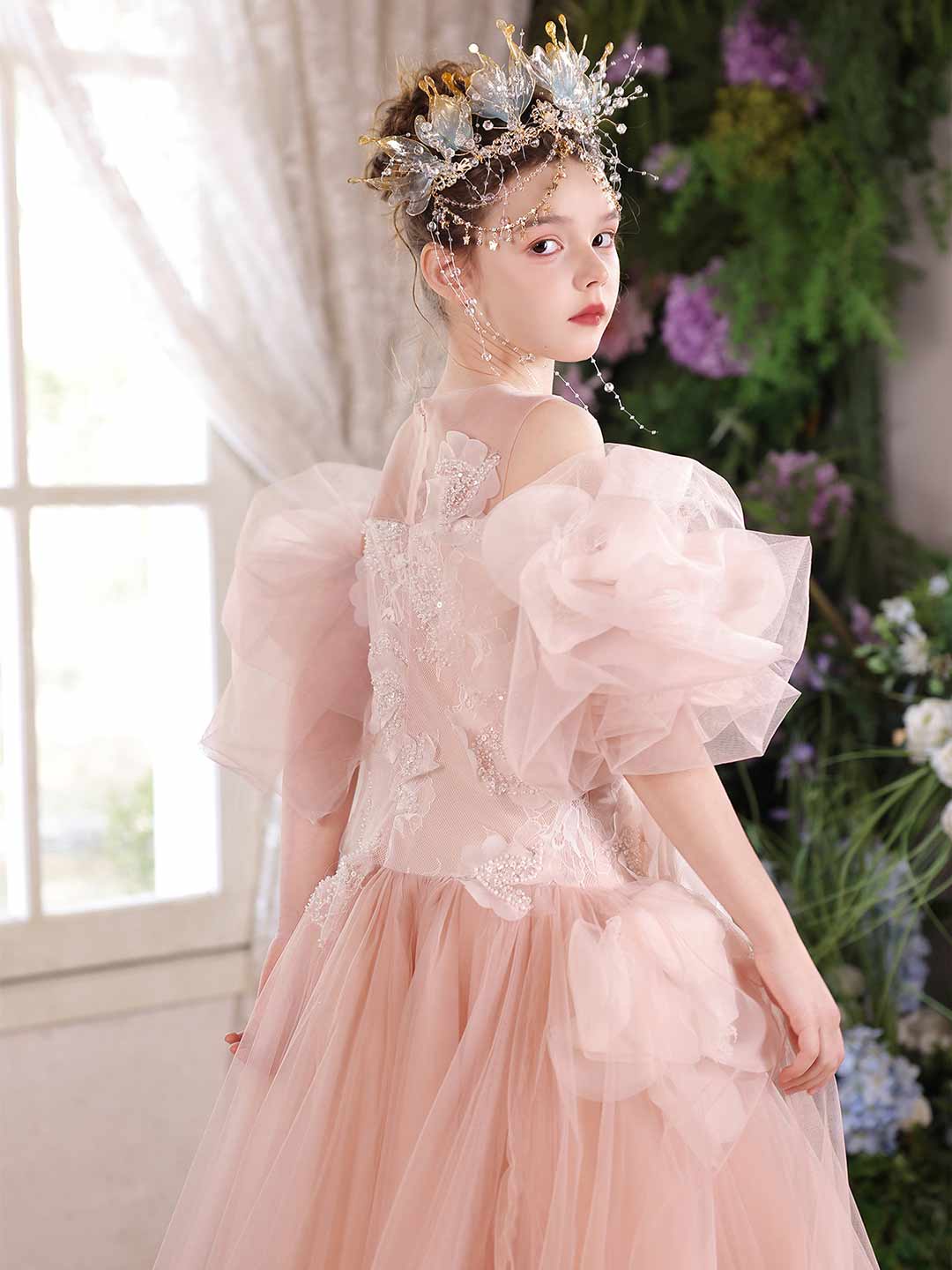 J119 pink tulle dress detail