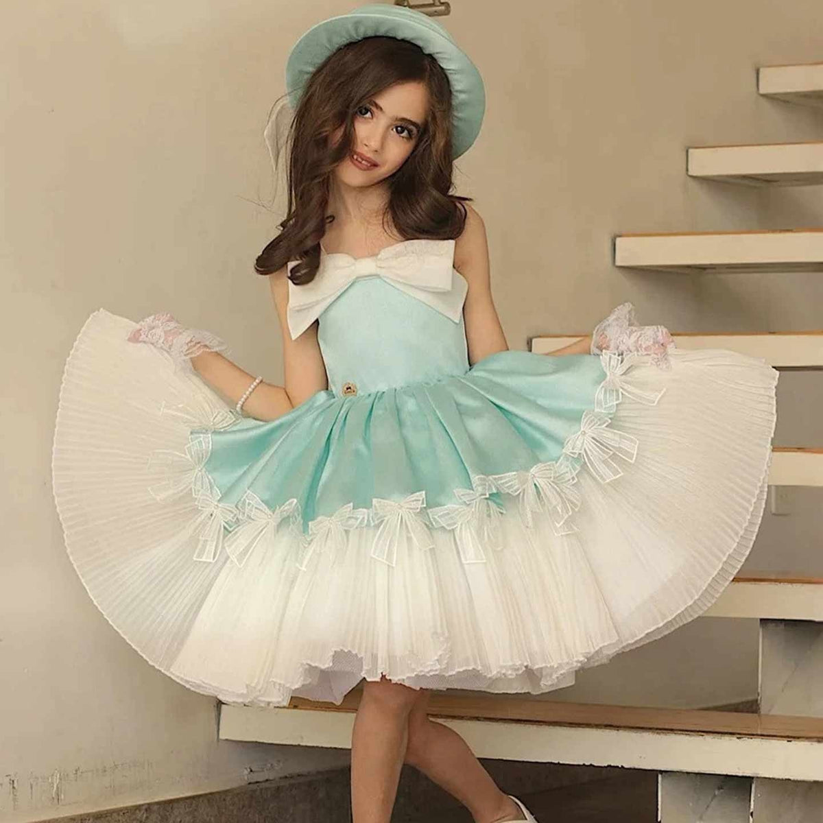 Blue flower girl dress J444, product view 1