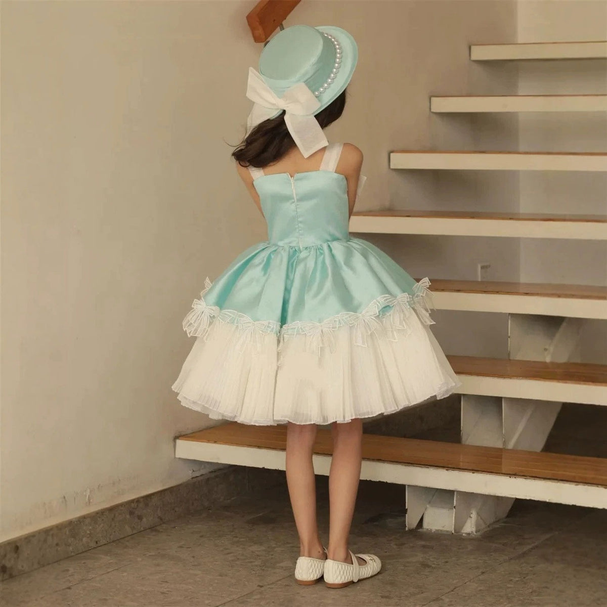 Blue flower girl dress J444, product view 3