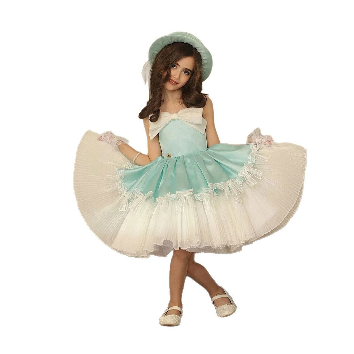 Blue flower girl dress J444, product view 4