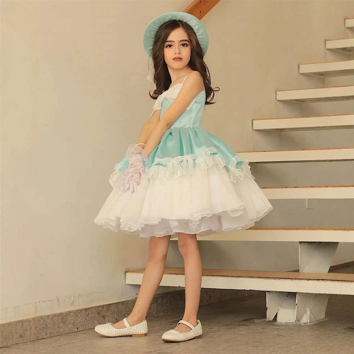 Blue flower girl dress J444, product view 5