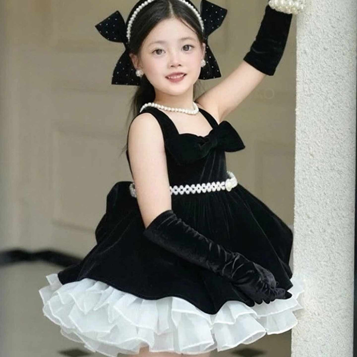 Black and white flower girl dress J494, product view 1