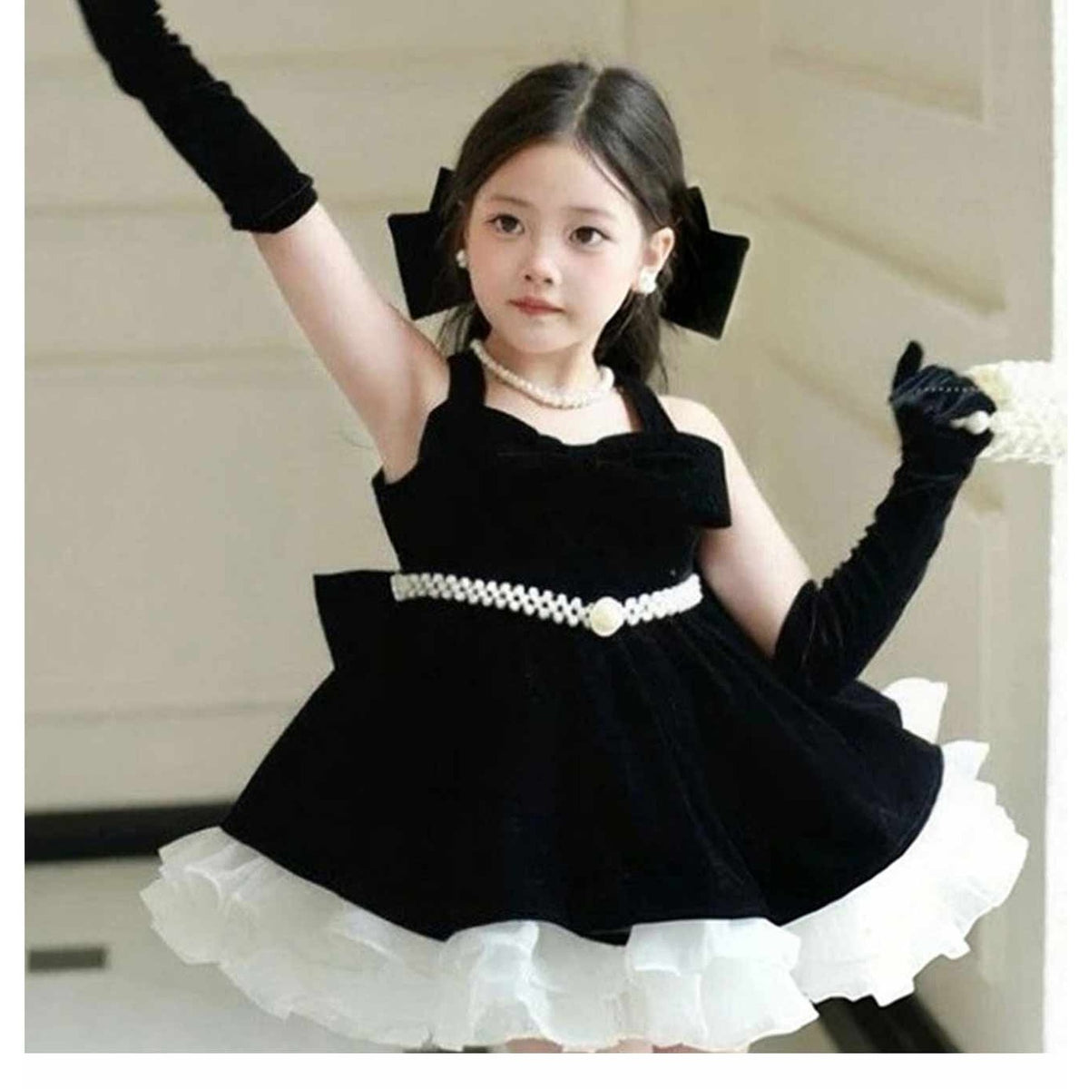 Black and white flower girl dress J494, product view 3