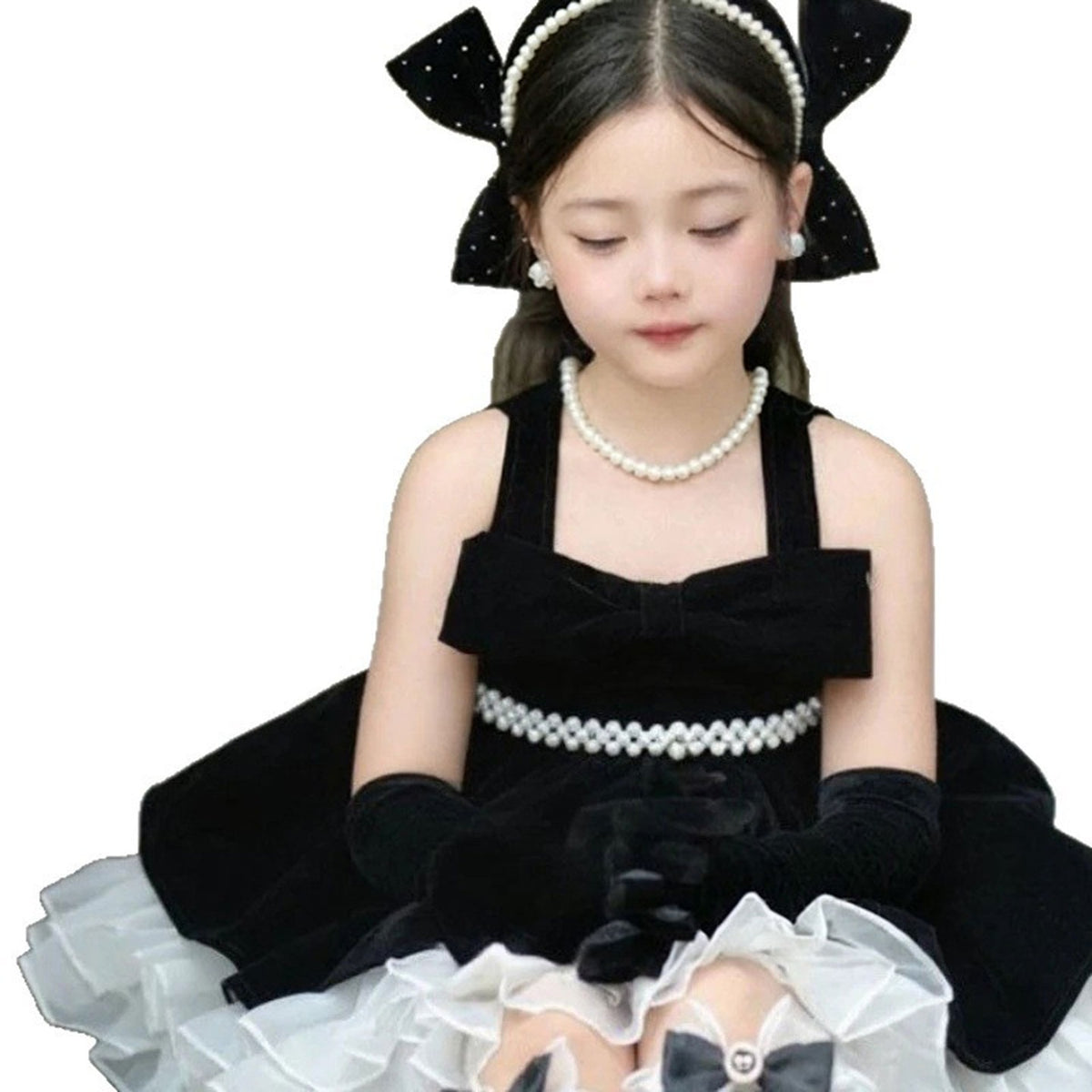 Black and white flower girl dress J494, product view 5