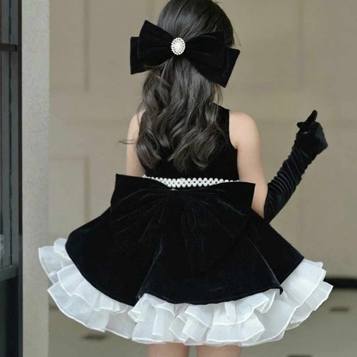 Black and white flower girl dress J494, product view 7