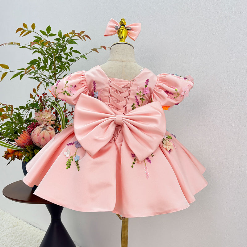 J813 pink girls floral butterfly party dress 4