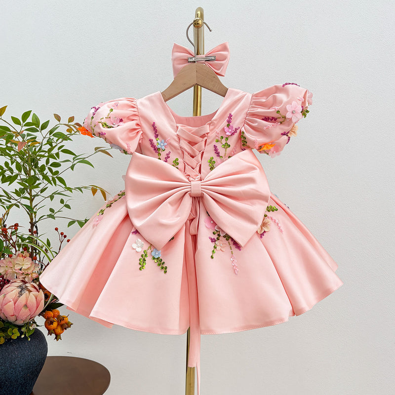 J813 pink girls floral butterfly party dress 6