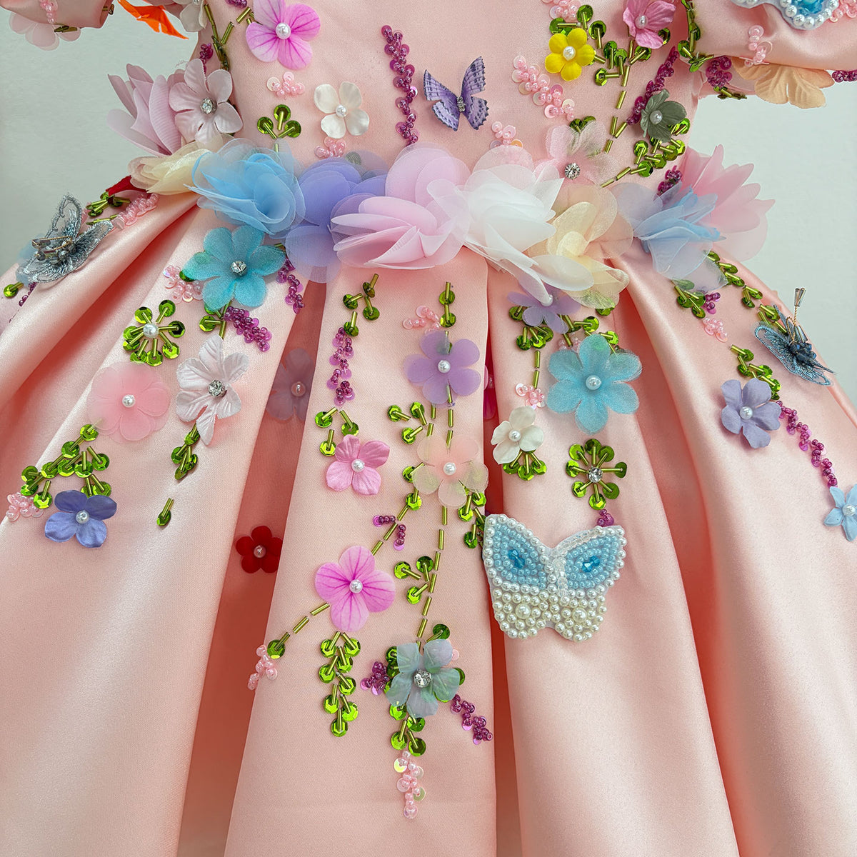 J813 pink girls floral butterfly party dress 2