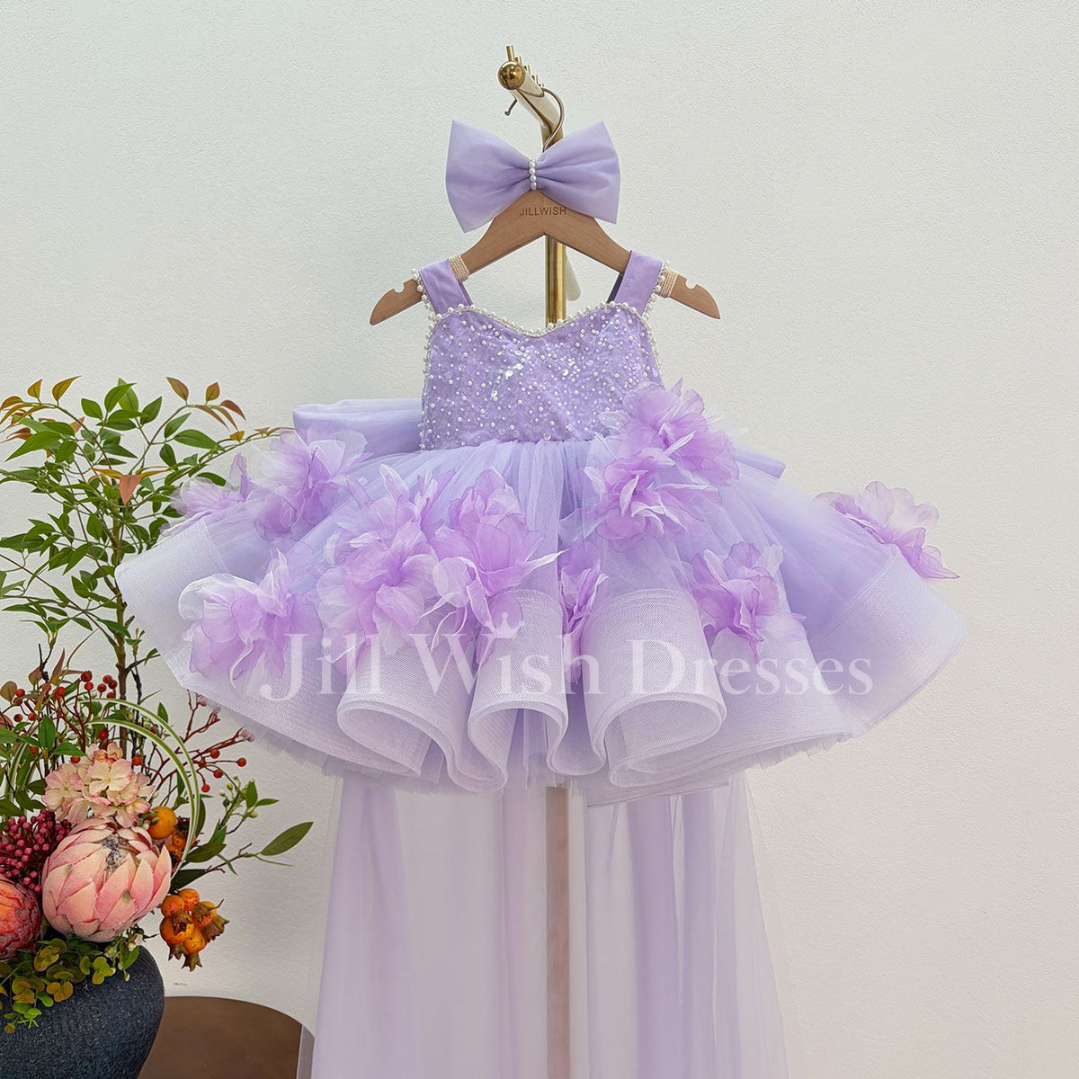 Lilac Sequin Girls Puffy Dress J872