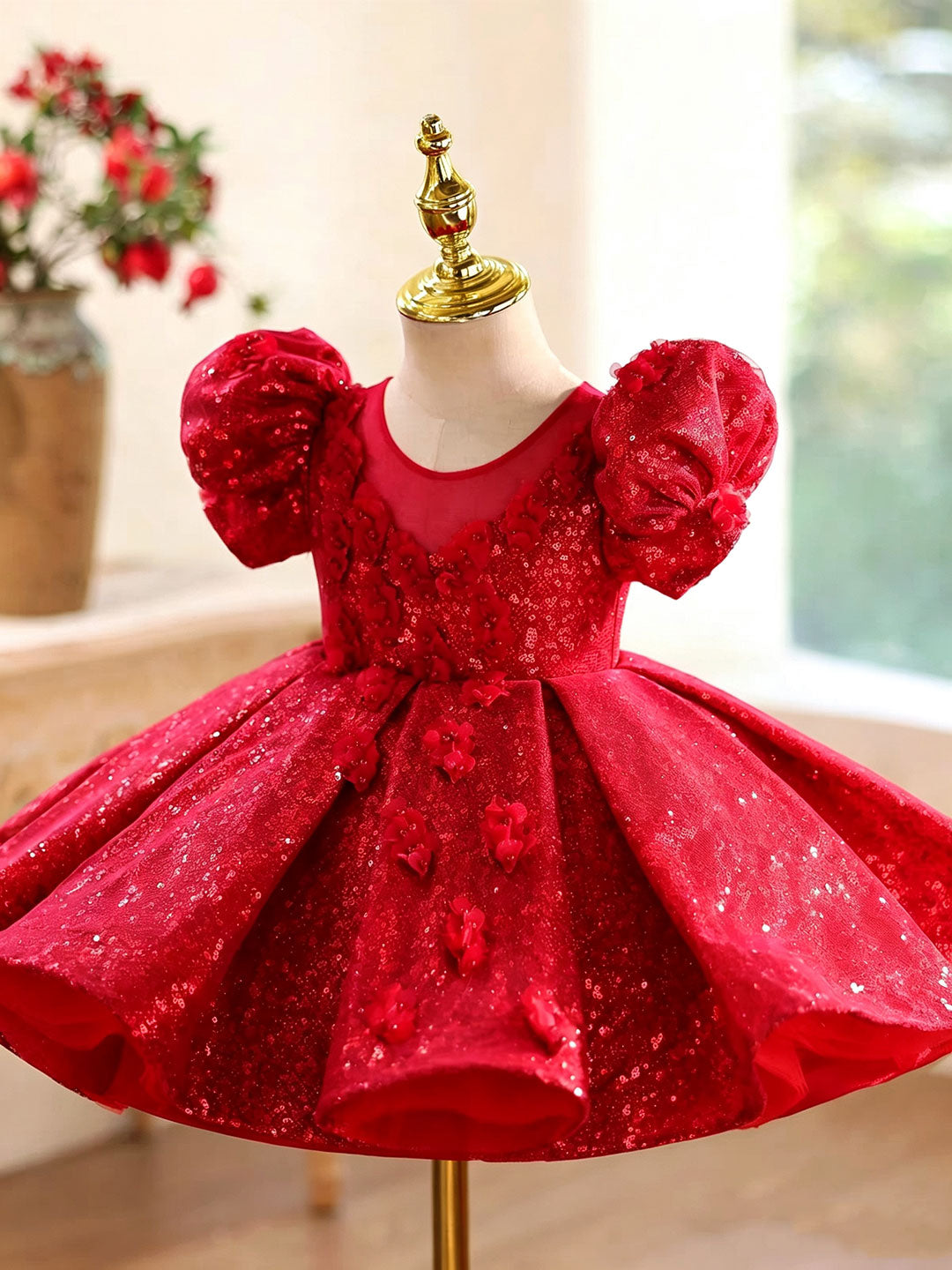 J925 red glitter tulle girls dress