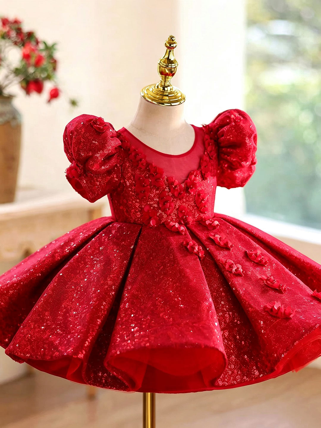 J925 red glitter tulle girls dress