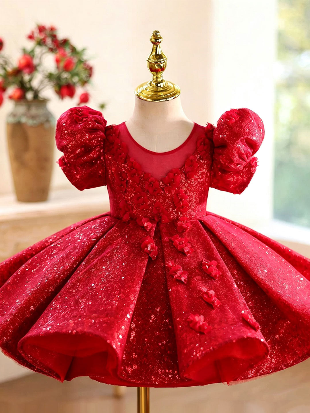 J925 red glitter tulle girls dress