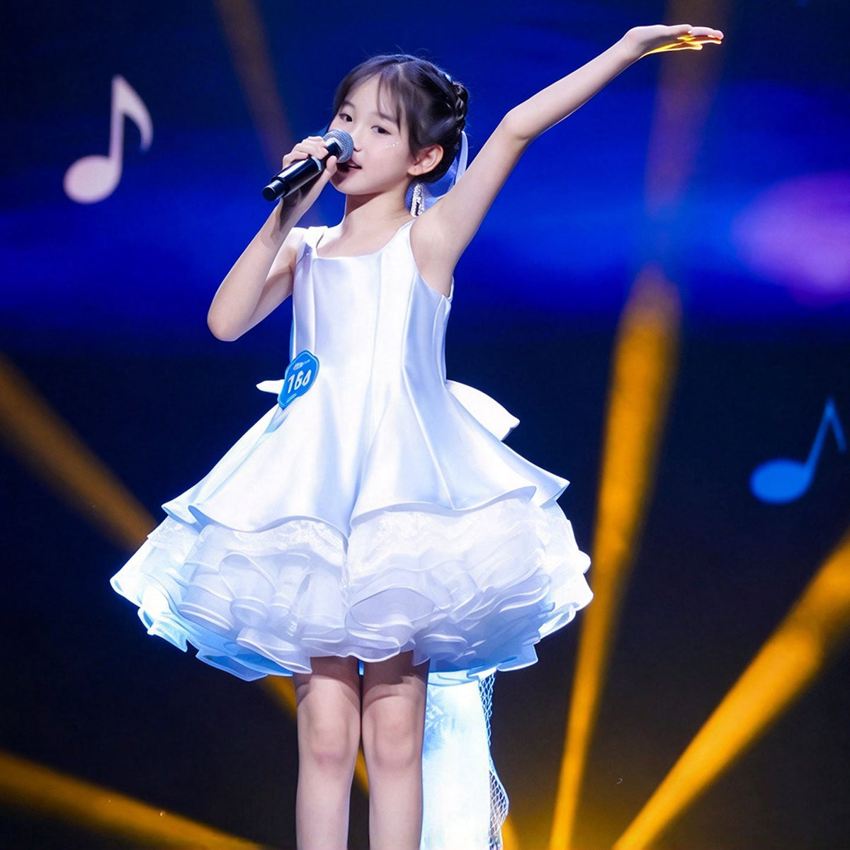J928 blue satin girls performance dress