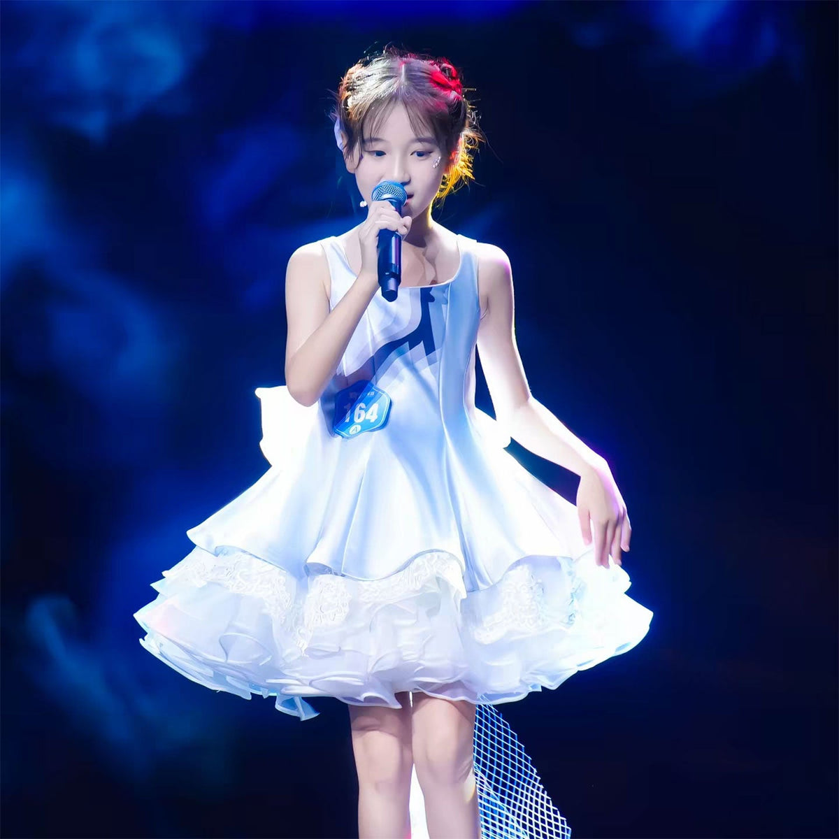 J928 blue satin girls performance dress