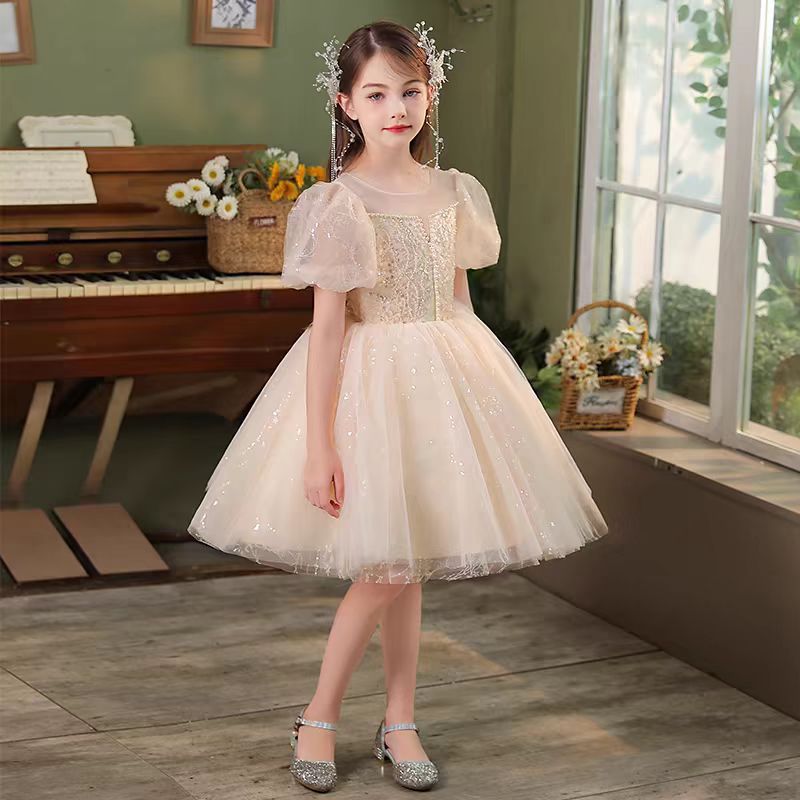 Jill Beige Girl Dress Sparkling Embellished Ball Gown J712