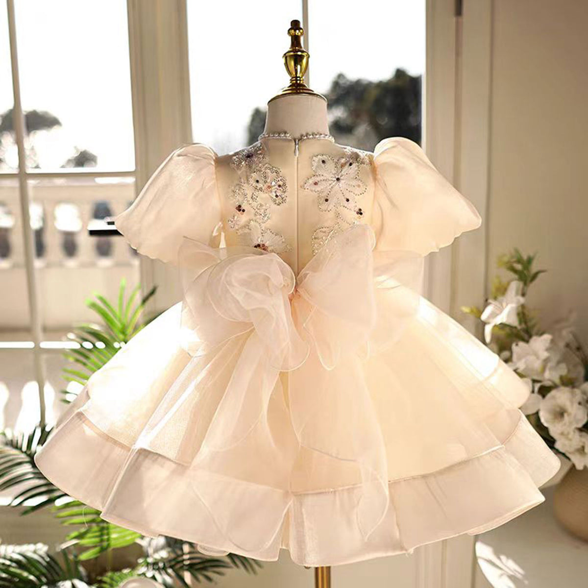 Jill Beige Lace Girl Dress Toddler Kids 1st Birthday Party Ball Gown J463