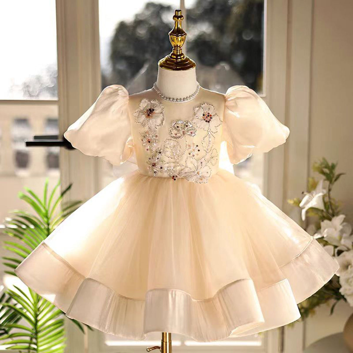 Beige Lace Girl Dress Toddler Kids 1st Birthday Party Ball Gown J463 Jill Wish Beige Lace Girl Dress Toddler Kids 1st Birthday Party Ball Gown J463 Jill Wish