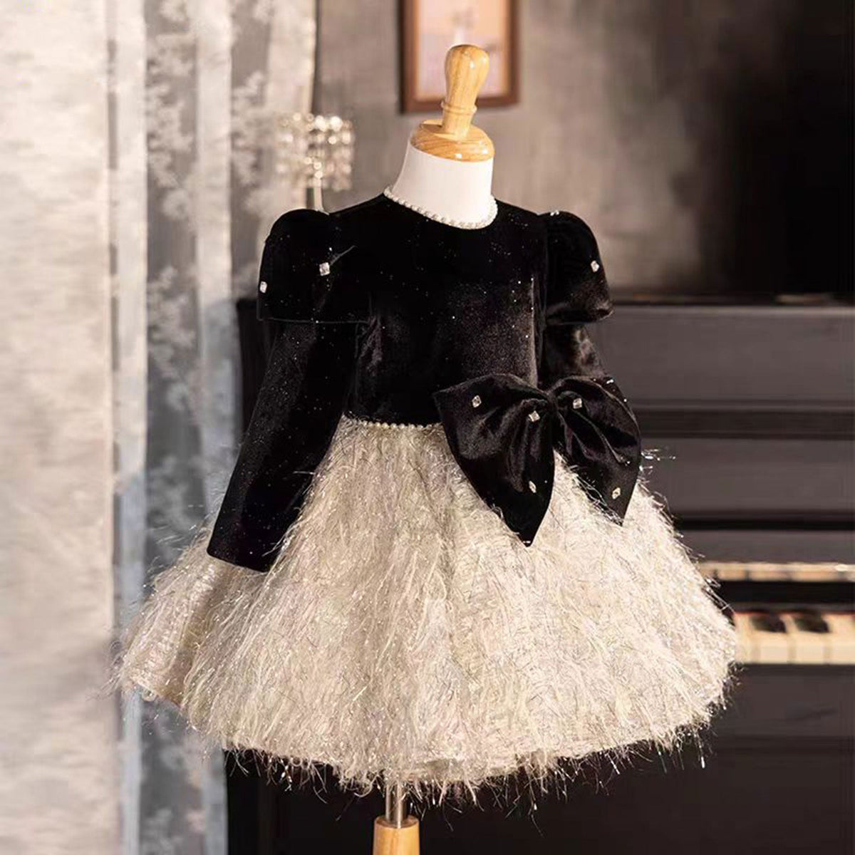 Jill Black Velvet Princess Girl Dress for Birthday Pageant J724