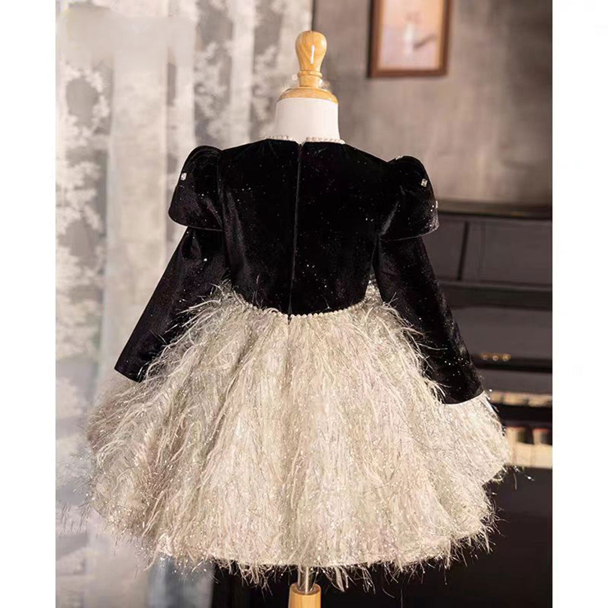 Jill Black Velvet Princess Girl Dress for Birthday Pageant J724