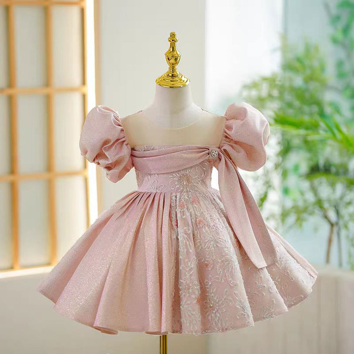 Jill Blue Blocking Color Girl Dress for Princess Kids 1st Birthday Party J774