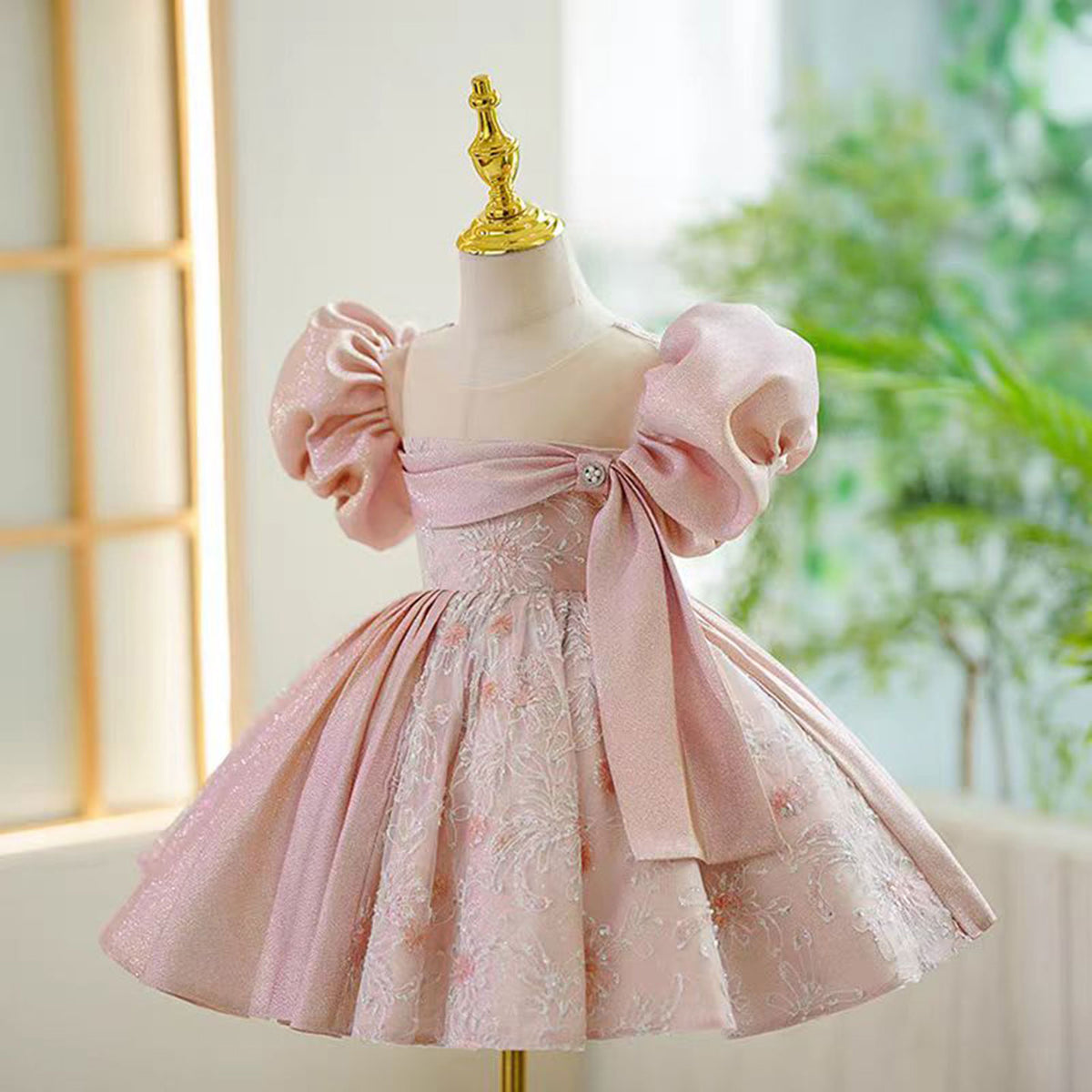 Jill Blue Blocking Color Girl Dress for Princess Kids 1st Birthday Party J774
