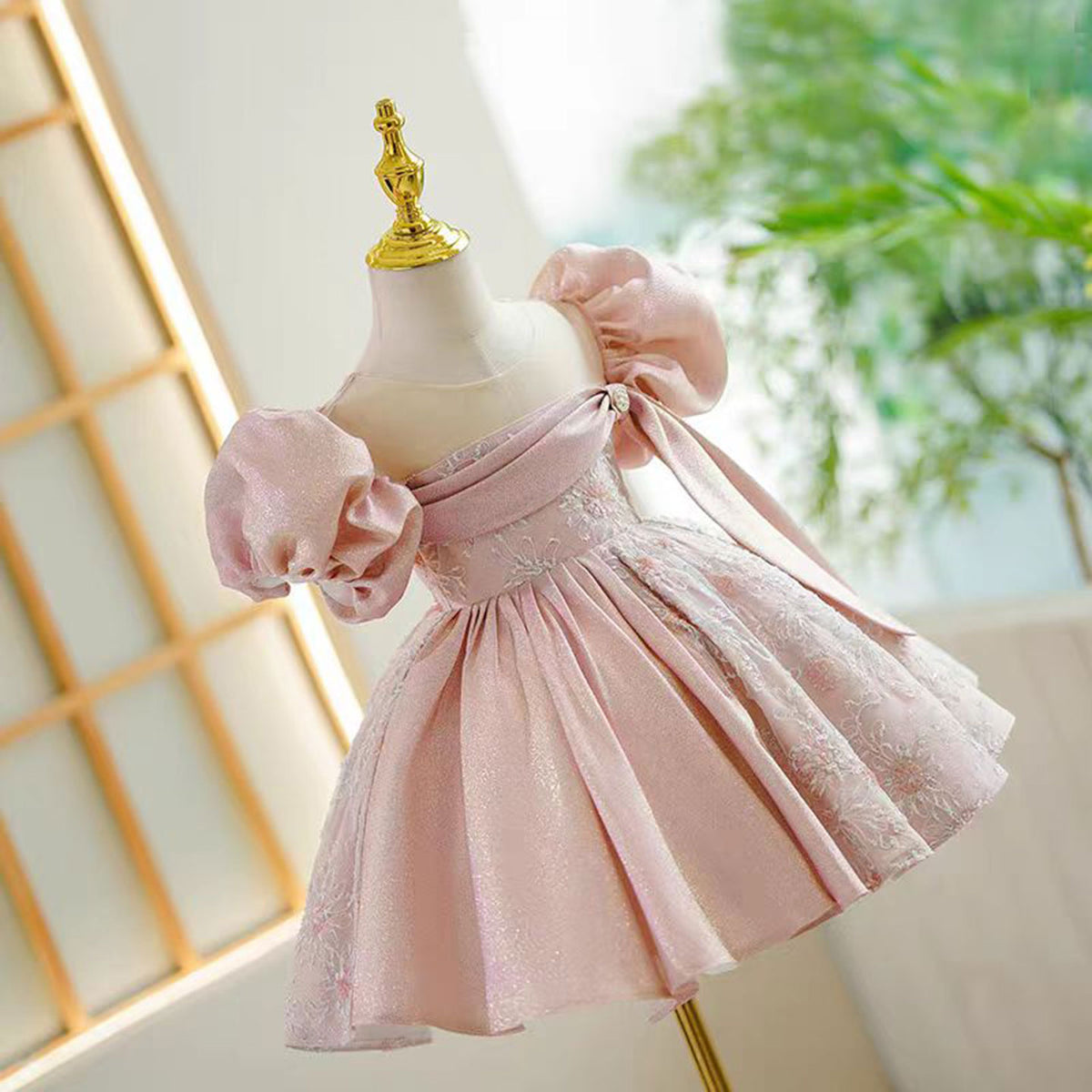 Jill Blue Blocking Color Girl Dress for Princess Kids 1st Birthday Party J774