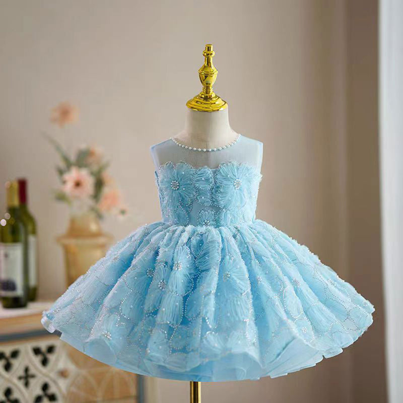 Jill Blue Flower Girl Princess Dress for Kids Wedding Birthday Party J776