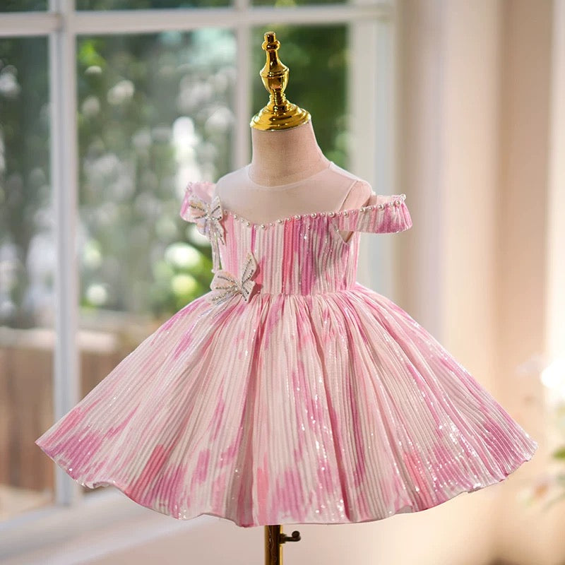 Jill Blue Girls Dress Pleated Fabric Birthday Ball Gown J432