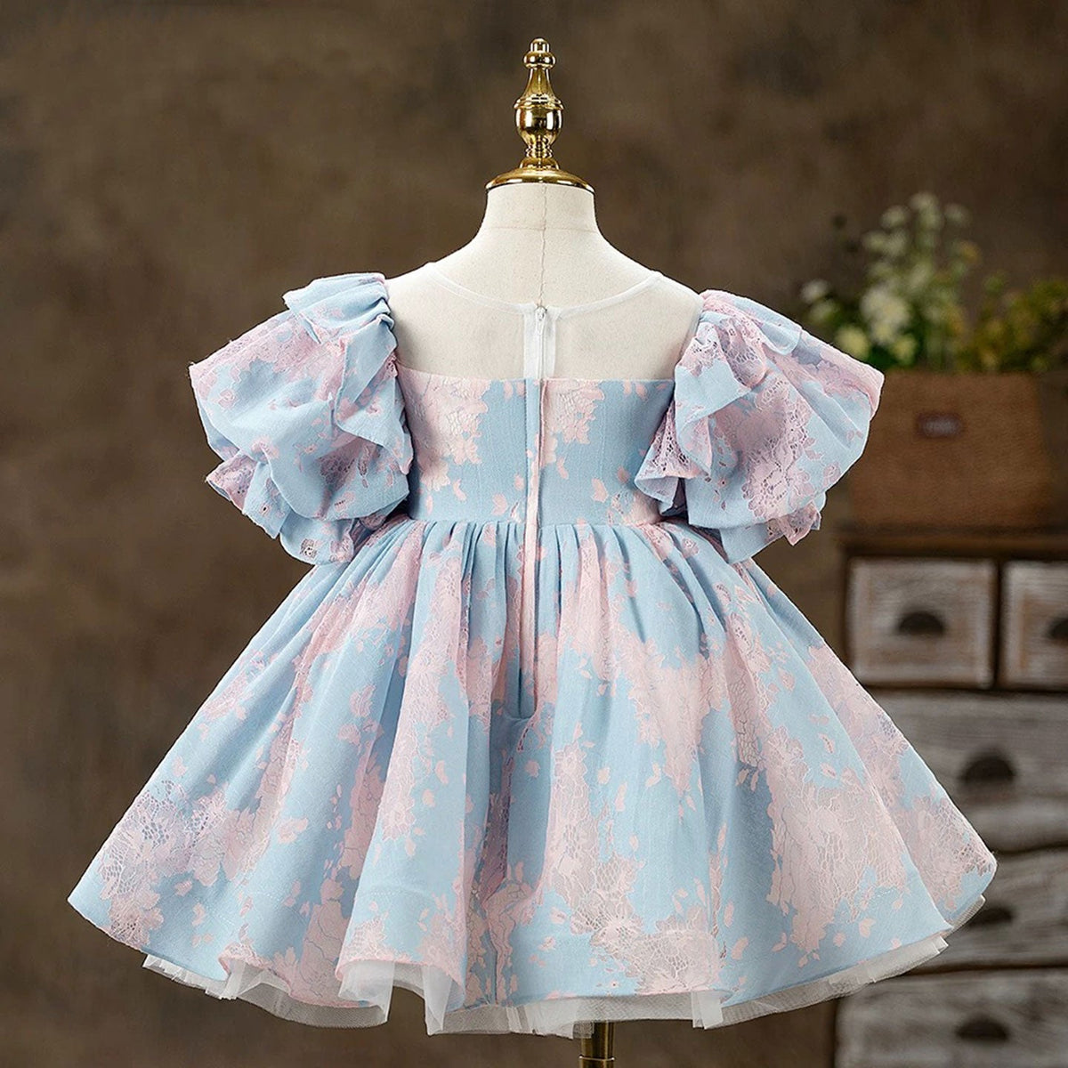 Jill Blue & Pink Baby Girl Dress Bow-adorned Party Ball Gown J707