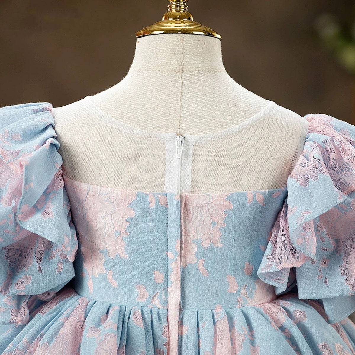 Jill Blue & Pink Baby Girl Dress Bow-adorned Party Ball Gown J707